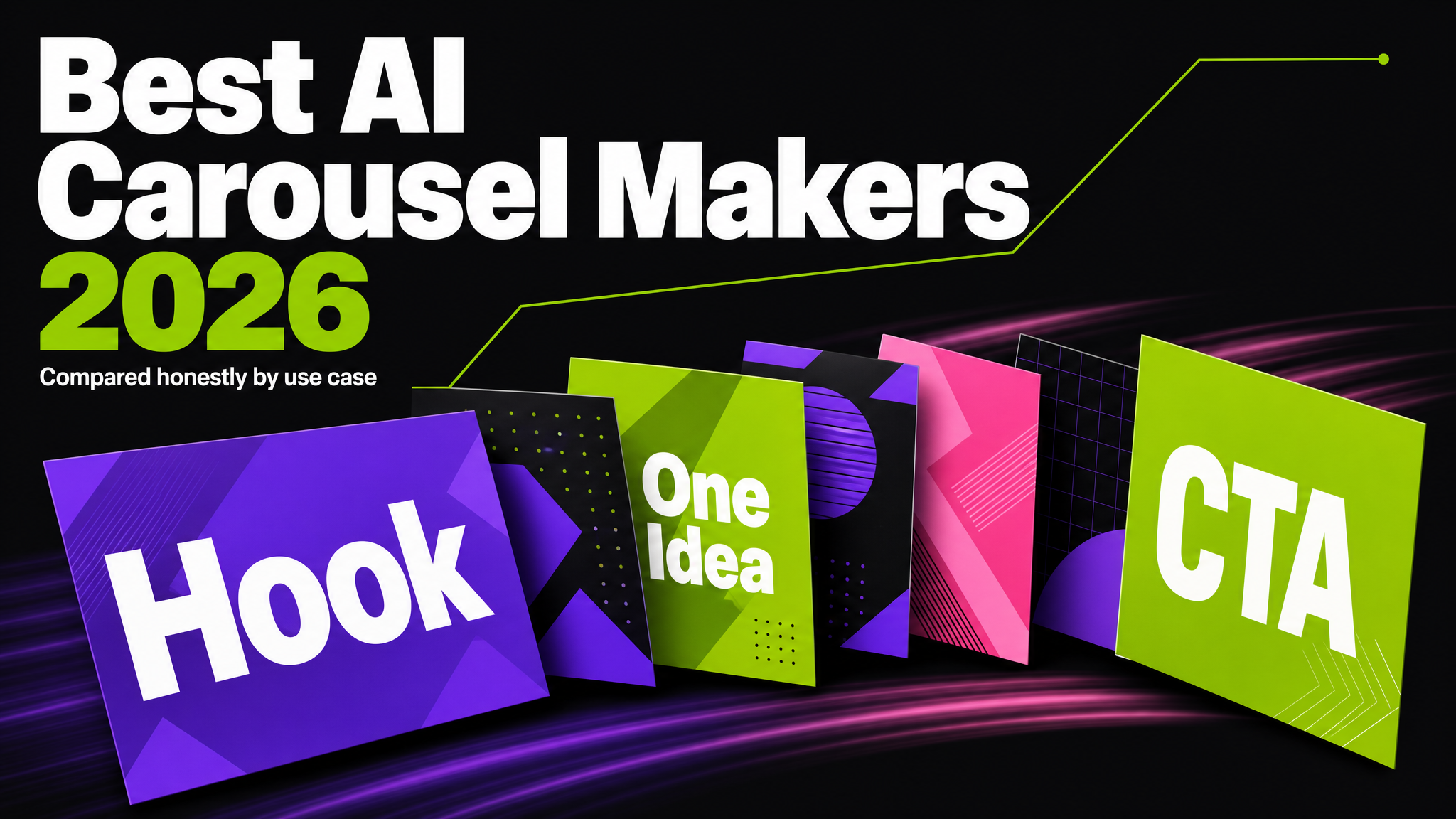 Best AI carousel makers 2026 – fanned carousel slides showing hook, one idea per slide, CTA