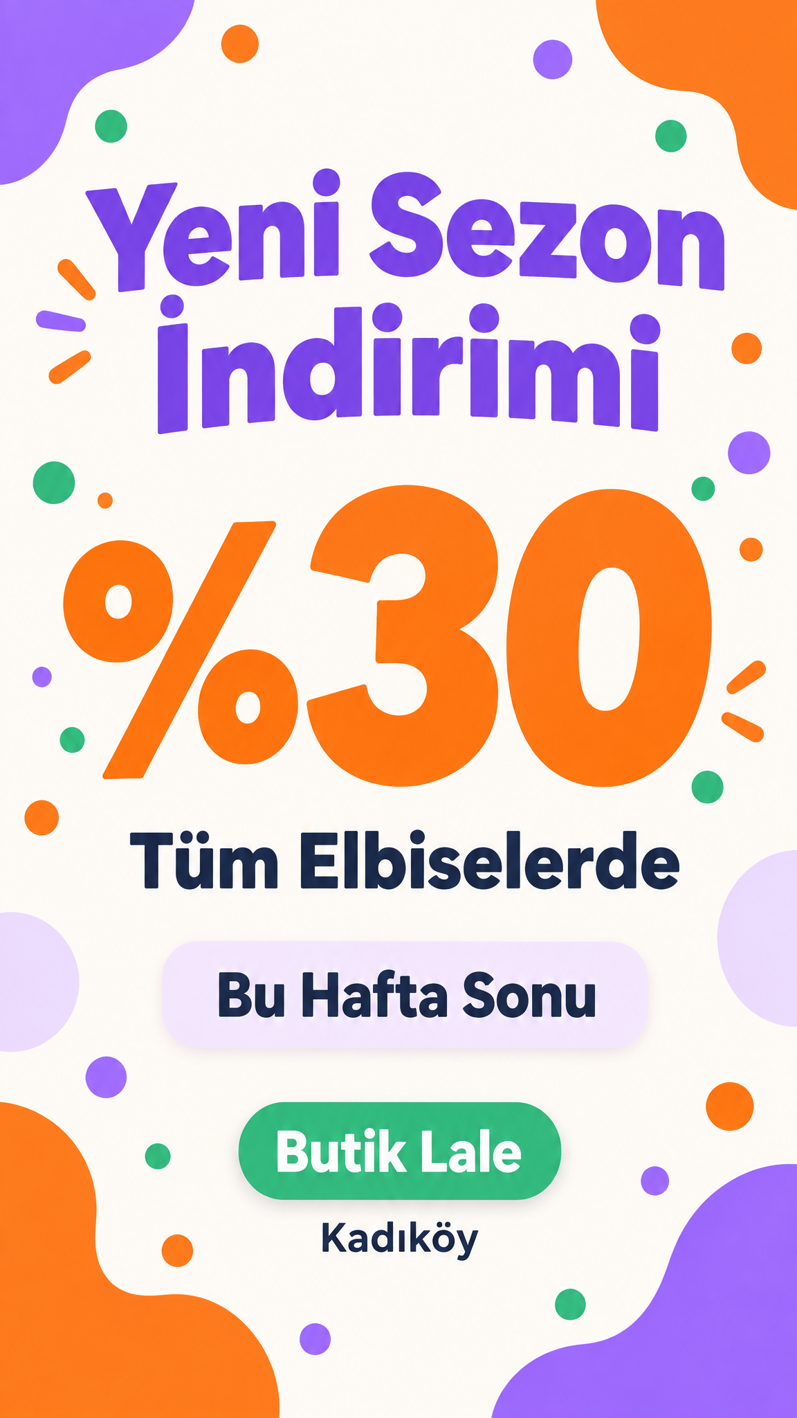 Türkischer WhatsApp-Status einer Boutique mit 30 % Rabatt auf alle Kleider am Wochenende