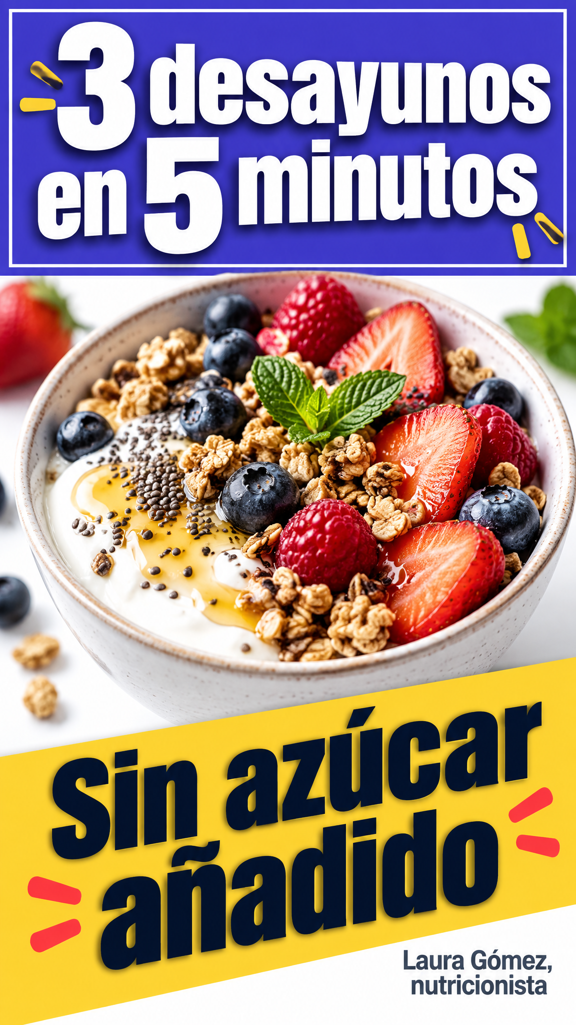 Capa de Reel em espanhol de uma nutricionista: «3 desayunos en 5 minutos»